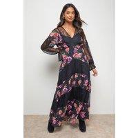 Oasis Women's Printed Lace Panel Detail V Neck Midaxi Dress in Floral | Size: 8