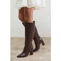 Oasis Women's Jemima Faux Leather High Block Heel Pointed Knee Boots in Brown | Size: 4
