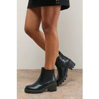 Oasis Women's Monty Faux Leather High Heel Chunky Chelsea Ankle Boots in Black | Size: 6
