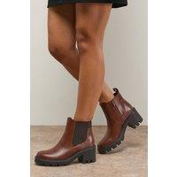 Oasis Women's Monty Faux Leather High Heel Chunky Chelsea Ankle Boots in Dark Tan | Size: 5