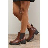 Oasis Women's Monty Faux Leather High Heel Chunky Chelsea Ankle Boots in Dark Tan | Size: 7