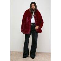 Oasis Women's Fur Jacket With Scarf in Berry | Size: 12