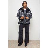 Oasis Women's Shearling Trim Check Coat in Mono | Size: 12