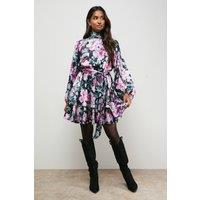 Oasis Women's High Neck Printed Long Sleeve Mini Dress With Belt | Size: 16