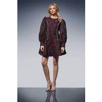 Oasis Women's Embellished Trim Jacquard Mini Dress in Red | Size: 10