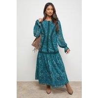 Oasis Women's Lace Detail Balloon Sleeve Drop Hem Midi Dress | Size: 10