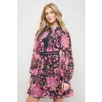 Oasis Women's Point Collar Retro Mini Dress in Floral | Size: 12