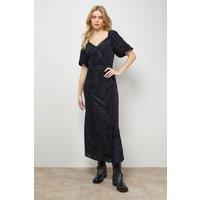 Oasis Women's Devore Puff Sleeve Midi Dress in Black | Size: 10