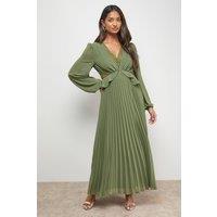 Oasis Women's Lace Insert V Neck Pleated Midi Dress in Olive | Size: 8