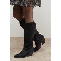 Oasis Women's Maggie Faux Suede Embroidered Knee High Western Boots in Black | Size: 6