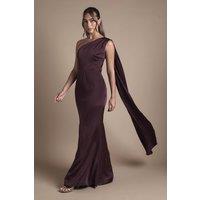 Coast Women's Honoured Drape One Shoulder Satin Maxi Bridesmaid Dress in Espresso | Size: 14