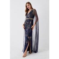 Coast Women's Celestial Hand Embellished Cape Back Maxi Dress in Navy | Size: 8