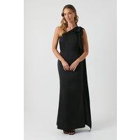Coast Women's Bow & Drape Detail One Shoulder Satin Bridesmaid Dress in Black | Size: 10