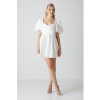 Coast Women's Puff Sleeve Mini Dress Wedding Dress With Tie Back in Ivory | Size: 12
