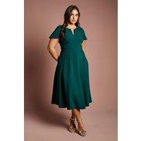 Coast Women's Plus V Neck Short Sleeve Ponte Midi Dress in Emerald | Size: 20