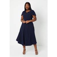 Coast Women's Plus V Neck Short Sleeve Ponte Midi Dress in Navy | Size: 26