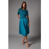 Coast Women's Lace & Crepe Full Skirted Midi Dress in Teal | Size: 10