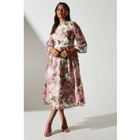 Coast Women's Organza Floral Lace Trim Midi Dress in Cream | Size: 10