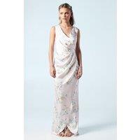 Coast Women's Petite Spring Posy Printed Satin Ruche Waist Bridesmaid Dress in Blush | Size: 14