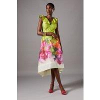 Coast Women's Printed Ruffle Neck Fit & Flare Dress in Lime | Size: 10