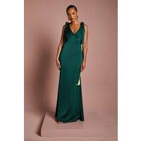 Coast Women's Honoured Petite Satin Back Crepe V Neck Tie Shoulder Maxi Bridesmaid Dress in Emerald | Size: 8