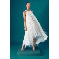 Coast Women's Muse Feather Pearl Trim Volume Maxi Dress in Ivory | Size: 14