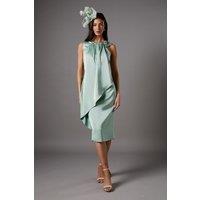 Coast Women's Sleeveless Satin Frill Midi Dress in Sage | Size: 8
