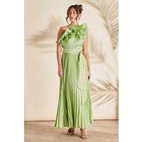 Coast Women's Ruffle One Shoulder Pleated Skirt Maxi Dress in Green | Size: 10