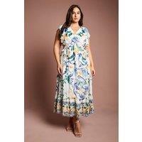 Coast Women's Plus V Neck Flutter Sleeve Printed Midi Dress in White | Size: 20
