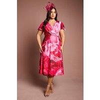 Coast Women's Plus Jersey Double Flutter Sleeve Wrap Midi Dress in Pink | Size: 22