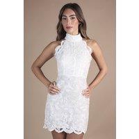 Coast Women's High Neck Embroidered Mesh Mini Wedding Dress in Ivory | Size: 18