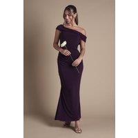 Coast Women's Bardot Slinky Maxi Dress with Ruched Detailing in Aubergine | Size: 10