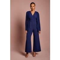 Coast Women's Petite V Neck Pleated Long Sleeve Jumpsuit in Navy | Size: 6