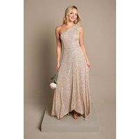 Coast Women's Teen Sequin Bow One Shoulder Maxi Bridesmaid Dress in Champagne | Size: 15-16 Years