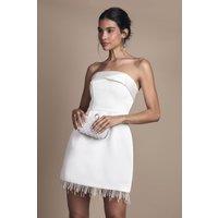 Coast Women's Strapless Satin Mini Wedding Dress with Hem Pearl Trim in Ivory | Size: 8