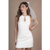 Coast Women's Sequin Tweed Mini Wedding Dress with Pearl Trim & Bow Detail in Ivory | Size: 18