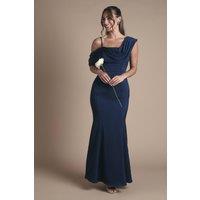 Coast Women's Drape Detail Satin Strappy Maxi Bridesmaid Dress in Navy | Size: 12