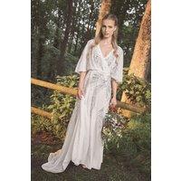 Coast Women's Sequin & Embellished Angel Sleeve Wrap Detail Maxi Wedding Dress with Cape Back in Ivory | Size: 16