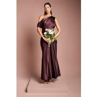 Coast Women's Satin Off-One Shoulder Slinky Bridesmaid Fishtail Maxi Dress in Espresso | Size: 12