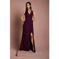 Coast Women's V Neck Wrap Detail Crepe Maxi Bridesmaid Dress in Fig | Size: 10