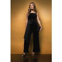 Coast Women's Structured Velvet Bow Detail Jumpsuit in Black | Size: 12