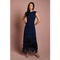 Coast Women's Bandage Knit Fringed Hem Midi Dress in Navy | Size: 10