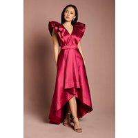 Coast Women's Petite Frill Sleeve V Neck Midi Dress in Red | Size: 8
