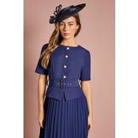 Coast Women's Short Sleeve Button Down Pleated Skirt Midi Dress in Navy | Size: 10