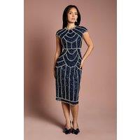 Coast Women's Petite Cap Sleeve Pearl Embellished Pencil Dress in Navy | Size: 6