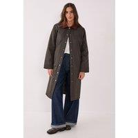 NastyGal Women's Longline Cord Collar Wax Effect Coat in Brown | Size: 8