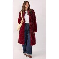 NastyGal Women's Mixed Faux Fur Borg Coat in Burgundy | Size: 10
