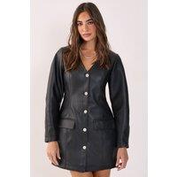 NastyGal Women's Cocoon Sleeve Faux Leather Blazer Mini Dress in Black | Size: 14