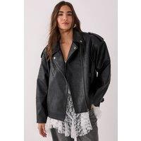 NastyGal Women's Faux Leather Biker Jacket in Black | Size: 4