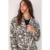 NastyGal Women's Denim Animal Print Biker Jacket in White | Size: 8